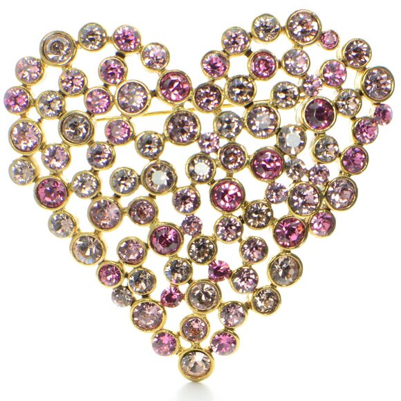 Oscar de la Renta Large Crystal Heart Pin Brooch